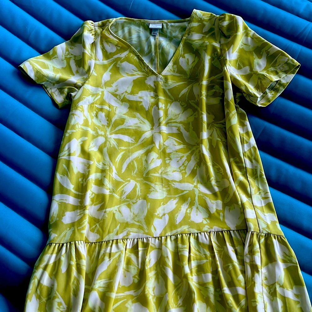Yellow floral tunic dress, size S.